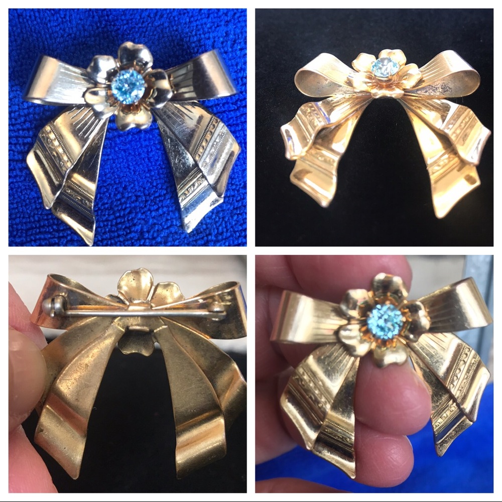 Vintage bow and flower brooch. Gold filled